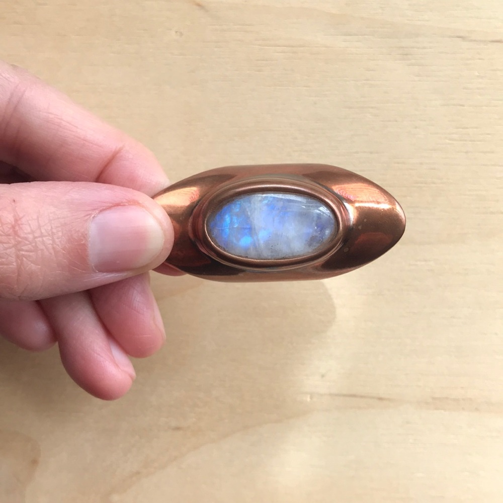 Moonstone Copper Ring + hammered copper ring cuff